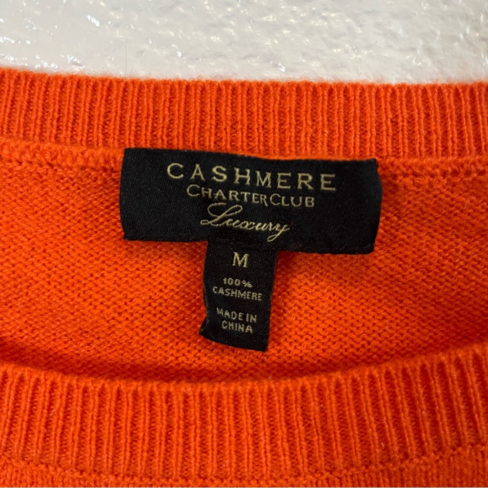 Charter Club Luxury Women’s 100% Cashmere Crew Neck Sweater Orange Medium - Picture 4 of 9
